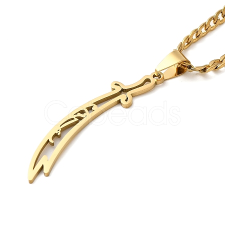 Sword Knife 304 Stainless Steel Hollow Scimitar Pendant Necklaces for Women and Men NJEW-F324-10G-1