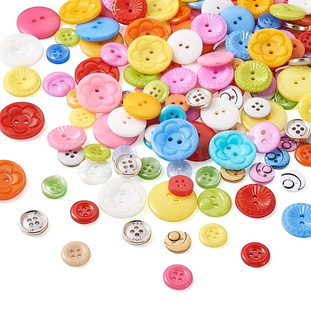 Fashewelry 350Pcs 7 Style Plastic Buttons BUTT-FW0001-01-1