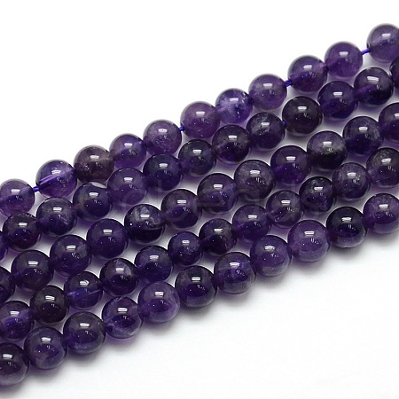 Natural Amethyst Round Bead Strands G-L170-6mm-01-1