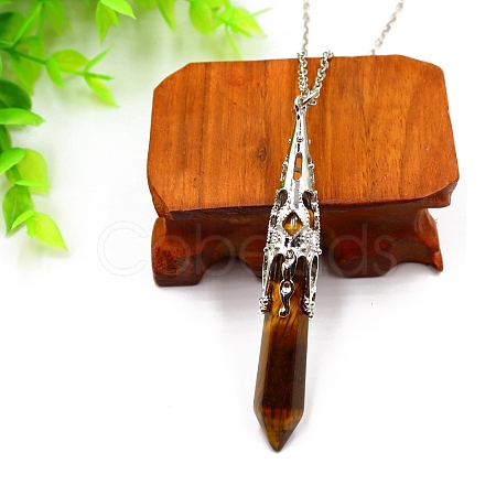 Natural Tiger Eye Pendant Necklaces PW-WG51950-06-1