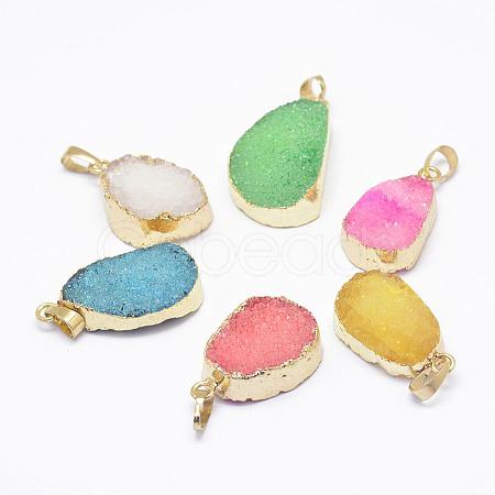 Electroplated Natural Druzy Agate Pendants G-G656-19-1