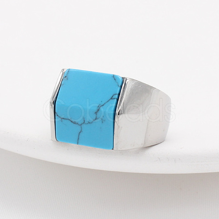 Rectangle Synthetic Turquoise Finger Ring FIND-PW0021-08A-P-1