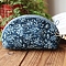 DIY Flower Pattern Moon-shaped Cosmetic Bag Embroidery Kit, including Embroidery Needles & Thread, Cotton Linen Fabric, Marine Blue, 17x12x8cm