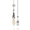 Opalite Cone Dowsing Pendulum Big Pendants, with Meatl Woven Net/Web with Feather, Pendant: 68x16mm