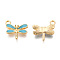 Light Gold Plated Alloy Charms, with Enamel, Dragonfly, Turquoise, 14.5x15.5x3mm, Hole: 1.8mm