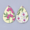 PU Leather Big Pendants, teardrop, with Flower Pattern, Light Yellow, 55x35x2mm, Hole: 2mm