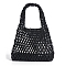 Woven Cotton Handbags, Women's Net Bags, Shoulder Bags, Black, 30x21x8cm