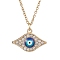 Alloy Crystal Rhinestone Cable Chain Blue Enamel Eye Pendant Necklaces for Women, Golden, 15.75 inch(40cm)