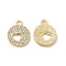 Alloy Crystal Rhinestone Pendants, Flat Round Charms with Hollow Heart, Nickel, Light Gold, 17x14x2mm, Hole: 2mm