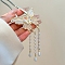 Butterfly Alloy Enamel Hair Forks, Plastic Imitation Pearl Beads Tassel Hair Accessories for Women Girls, Antique White, 200mm