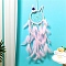 Rabbit Woven Web/Net with Feather Hanging Ornaments, Iron Ring for Home Living Room Wall Decoration, Pearl Pink, 600x135mm