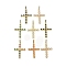 Real 18K Gold Plated Brass with Glass Pendants, Cross, Mixed Color, 40.5x28x4mm, Hole: 3.8x5.6mm