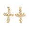 Brass Micro Pave Cubic Zirconia Pendants, Religion Cross Charm, Golden, 33x20x3mm, Hole: 5x3mm