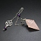 Natural Rose Quartz Dowsing Pendulum Big Pendants, Undyed, with Platinum Plated Metal Findings, Cone Charm, 240mm