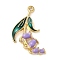 Alloy Enamel Pendants, Long-Lasting Plated, Golden, Flower Charm, Lilac, 29.5x21x3.5mm, Hole: 1.6mm