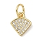 Rack Plating Brass Micro Pave Cubic Zirconia Pendants, Long-Lasting Plated, Lead Free & Cadmium Free, Fan Charms, with Jump Ring, Real 18K Gold Plated, 9.5x8x1.5mm, Hole: 3mm