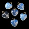 Opalite Pendants, Heart Charms with Golden Plated Brass Loops, 15~15.5x12~12.5x4.5~5.5mm, Hole: 2mm