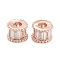 Brass Micro Pave Clear Cubic Zirconia Beads, with Enamel and Jump Ring, Long-Lasting Plated, Rondelle, Real Rose Gold Plated, 7x5.5mm, Hole: 2.4mm