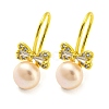 Cubic Zirconia Bowknot Dangle Earrings with Natural Pearl EJEW-Z020-01G-1