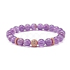 Natural Amethyst Round Beads Stretch Bracelets Set BJEW-JB06980-02-2