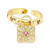 Cubic Zirconia Padlock with Heart Charm Open Cuff Ring RJEW-I083-07G-2