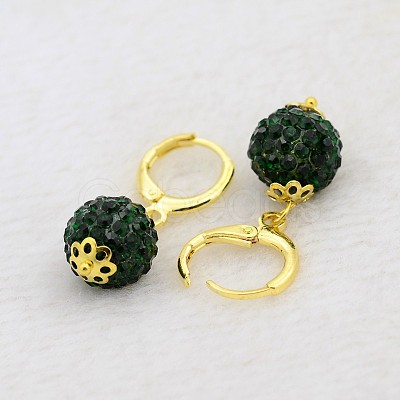 Dangling Round Ball Resin Rhinestone Earrings EJEW-J080-08G-1