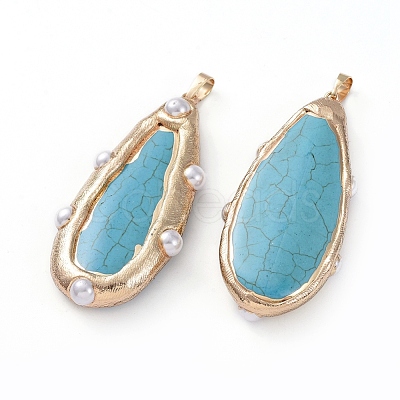 Electroplated Synthetic Turquoise Big Pendants G-G812-02G-1-1