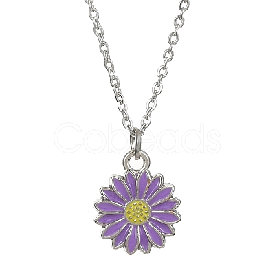 Alloy Enamel Sunflower Pendant Necklace with 304 Stainless Steel Chains NJEW-JN04412-02-1