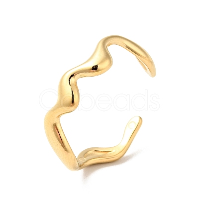 PVD Vacuum Plating 304 Stainless Steel Wave Open Cuff Ring for Women RJEW-C040-02G-1