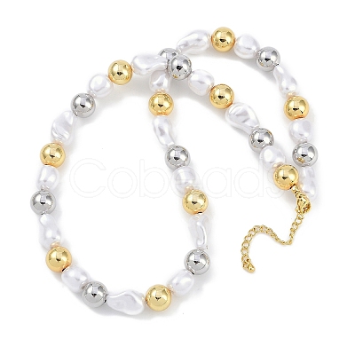 Rack Plating 10mm Round Brass & ABS Imitation Pearl Beaded Necklaces NJEW-P317-09-1