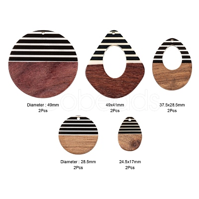 10Pcs 5 Style Resin & Walnut Wood Pendants RESI-LS0001-20-1