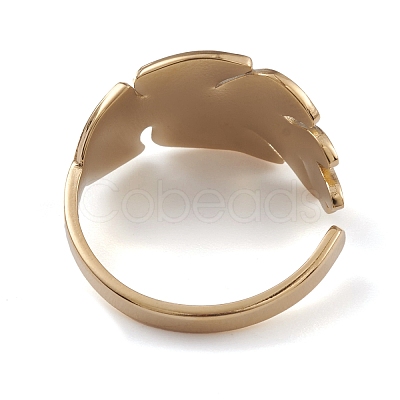 Ion Plating(IP) 304 Stainless Steel Monstera Leaf Open Cuff Rings for Women RJEW-G285-68G-1