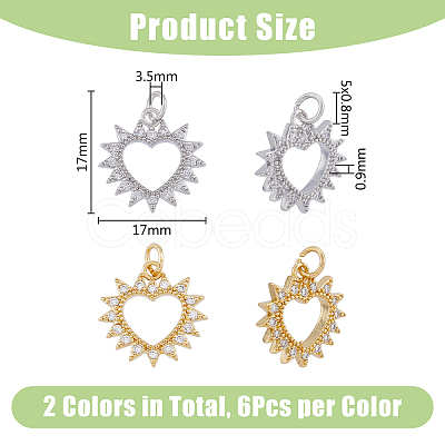 DICOSMETIC 12Pcs 2 Colors Brass Micro Pave Clear Cubic Zirconia Pendants KK-DC0003-34-1