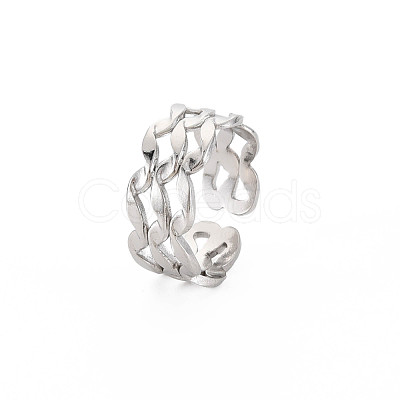 Non-Tarnish 304 Stainless Steel Wave Wrap Open Cuff Ring for Women RJEW-S405-243P-1