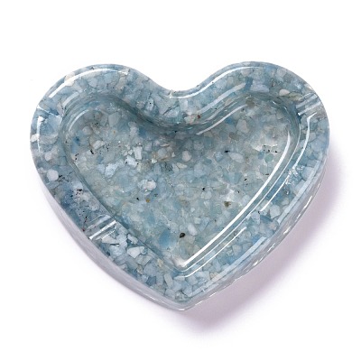 Resin with Natural Aquamarine Chip Stones Ashtray DJEW-F015-03F-1