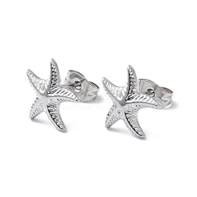 Non-Tarnish 304 Stainless Steel Starfish Stud Earrings for Women EJEW-I285-06P-1