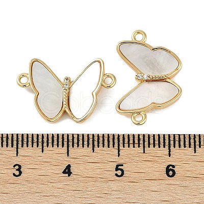 Brass Micro Pave Clear Cubic Zirconia Pave Natural Shell Butterfly Connector Charms KK-P283-05G-1