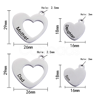 8Pcs 4 Styles Hollow Heart with Word STAS-CJ0001-223-1