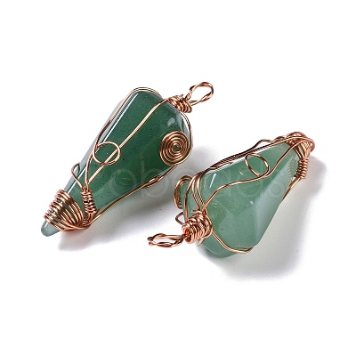 Natural Green Aventurine Copper Wire Wrapped Big Pendants G-B073-02RG-02-1