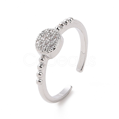 Clear Cubic Zirconia Flat Round Open Cuff Ring RJEW-E072-03P-1