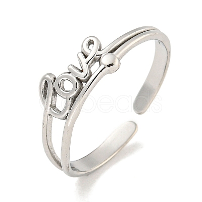 Non-Tarnish 304 Stainless Steel Word Love Open Cuff Ring for Women RJEW-A043-17P-1