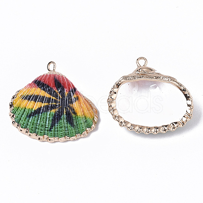 Electroplate Printed Natural Scallop Shell Pendants X-SSHEL-R047-04-A02-1