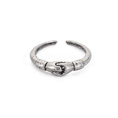 Handshake Alloy Open Cuff Ring for Women RJEW-N029-105-1