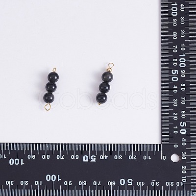 10Pcs Triple Natural Obsidian Round Beaded Connector Charms PALLOY-SW00003-11-1