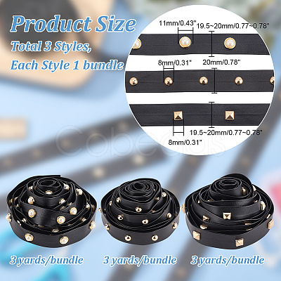 ARRICRAFT 3 Styles Brass Round & Square & Imitation Pearl Stud Black PU Leather Trimmings DIY-AR0003-78-1