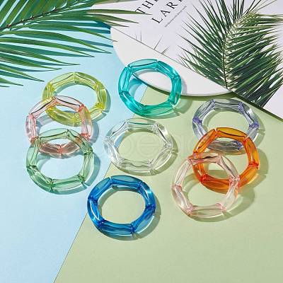 9Pcs 9 Color Acrylic Curved Tube Chunky Stretch Bracelets Set for Women BJEW-JB08142-1