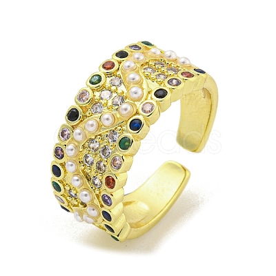 Brass Micro Pave Cubic Zirconia Cuff Rings RJEW-L113-002G-1