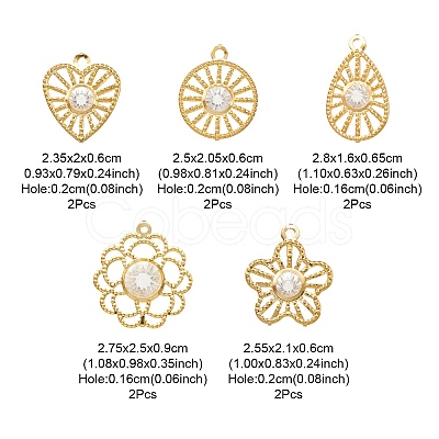 10Pcs 5 Styles Iron Rhinestone Pendants IFIN-YW0001-94-1