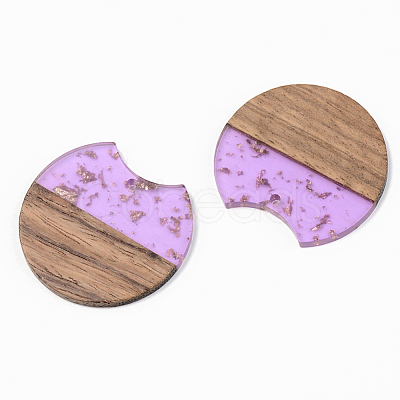 Transparent Resin & Walnut Wood Pendants RESI-S389-001A-B-1