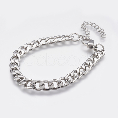 Tarnish Resistant Men's 304 Stainless Steel Curb Chain Bracelets STAS-I075-49A-1